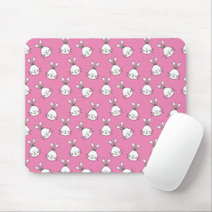 Tapis De Souris Cute Happy White Easter Bunny on Pink