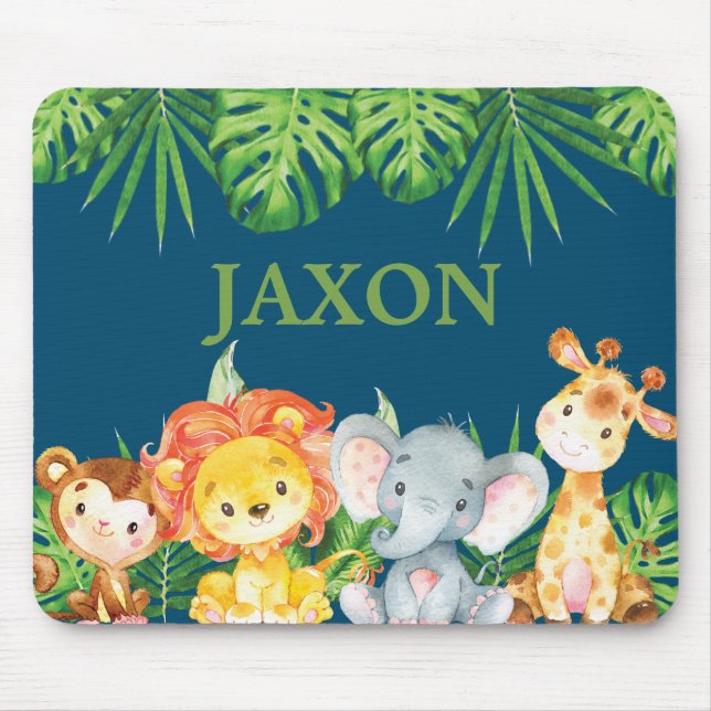 Tapis De Souris Cute Jungle Animaux Safari Africain Vert Lion (Devant)