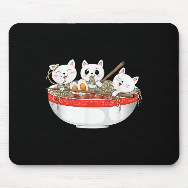 Tapis De Souris Cute Kawaii Chats Ramen nouilles Anime Chat Japona (Devant)