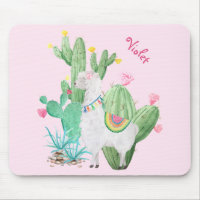 Cute Llama et Cactus Aquarelle - Rose pastel