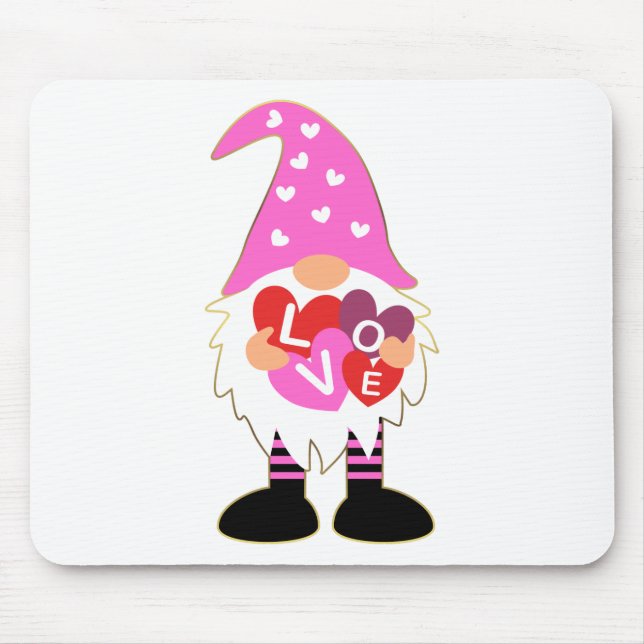Tapis De Souris Cute LOVE Pink Heart Valentine Gnome (Devant)