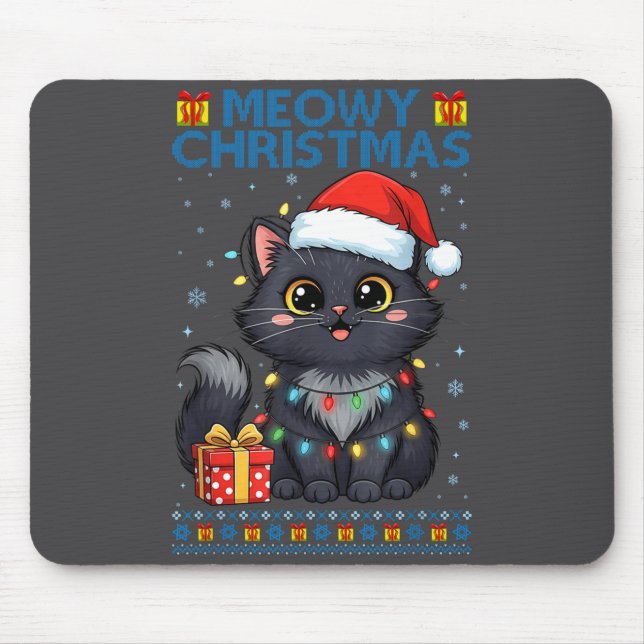 Tapis De Souris Cute Meowy Christmas Cat – Kawaii Holiday Kitty Te (Devant)