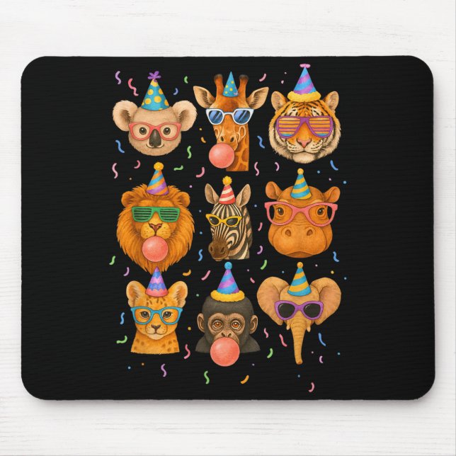 Tapis De Souris Cute Party Animals Birthday Wildlife Zoo Birthday  (Devant)