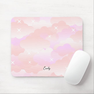Tapis De Souris Cute Pastel Rose Aesthétique Cloud Stars Personnal