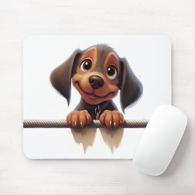 Tapis De Souris Cute Peeking Dachshund (Avec souris)