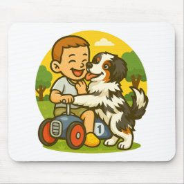 Tapis De Souris Cute Puppy and Kid Playtime