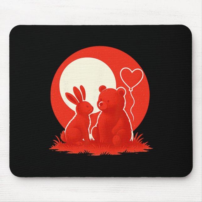 Tapis De Souris Cute Rabbit Bear Couple Valentine's Day Lovers  (Devant)