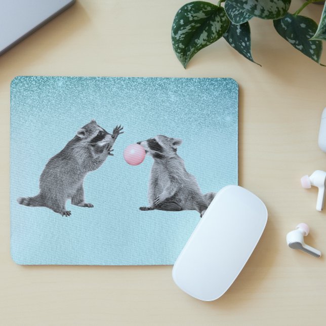 Tapis De Souris Cute Raccoon Blue Bubble Gum (Créateur téléchargé)
