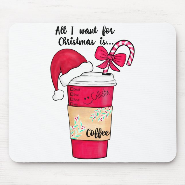 Tapis De Souris Cute Red Santa Hat Coffee Candy Cane Christmas  (Devant)
