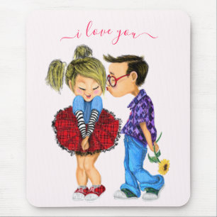 Tapis De Souris Cute Romantic Couple Love - Valentine's Day Kiss