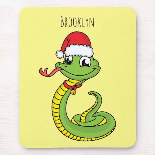 Tapis De Souris Cute serpent vert avec chapeau santa dessin animé (Devant)