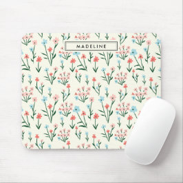 Tapis De Souris Cute Simple Botanique Rose Bleu Fleur Floral