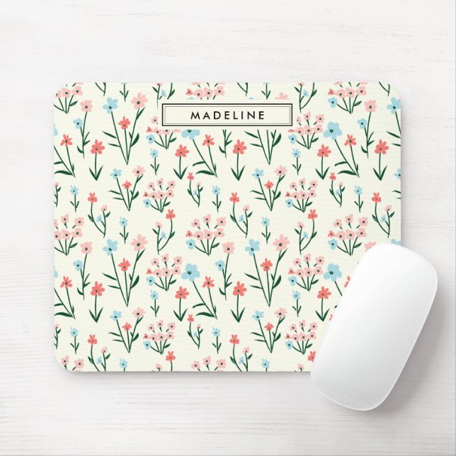 Tapis De Souris Cute Simple Botanique Rose Bleu Fleur Floral (Avec souris)