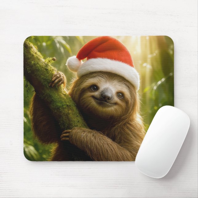 Tapis De Souris Cute Sloth Wearing a Santa Hat (Avec souris)