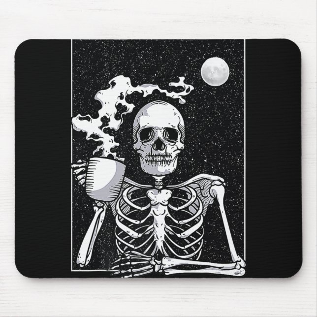 Tapis De Souris Cute Squelette Boire Café Halloween Costume (Devant)