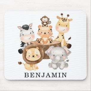 Tapis De Souris Cute Wild Baby Safari Animaux Personnalisés Nom D
