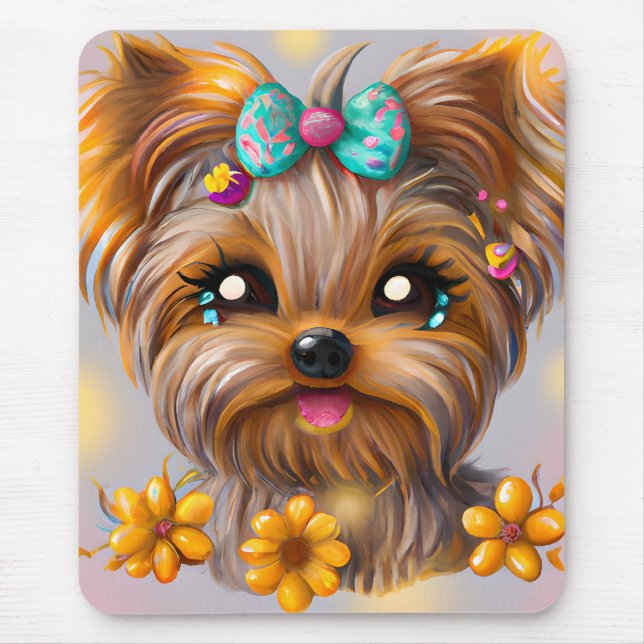 Tapis De Souris Cute Yorkie Kawaii Puppy (Devant)
