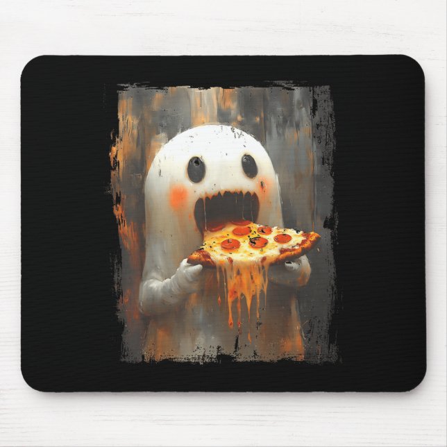 Tapis De Souris Cute Zza Ghost Eating Zza Funny Halloween Food Lov (Devant)