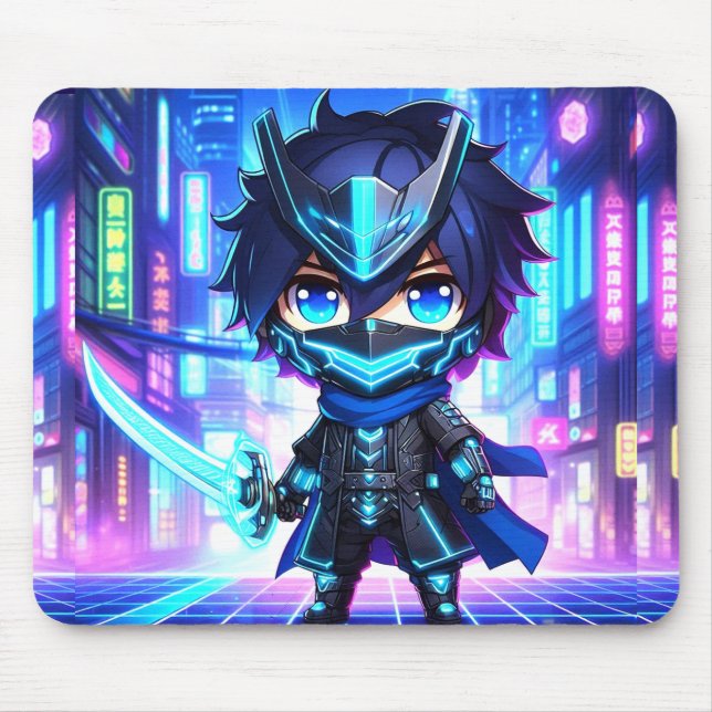 Tapis De Souris Cyber Slash - Chibi Ninja Bataille Mousepad (Devant)