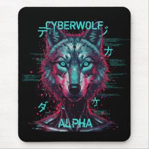 Tapis De Souris Cyberloup Alpha   Loup Cyberpunk Néon Futuriste