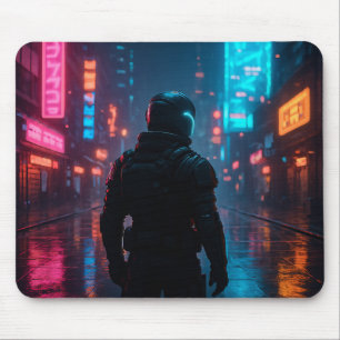 Tapis De Souris Cyberpunk Neon Warrior Mousepad - Futuriste Sci-F