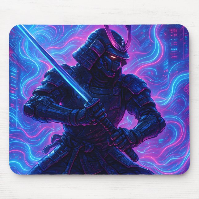 Tapis De Souris Cyberpunk Samurai - Couverture complète Neon (Devant)