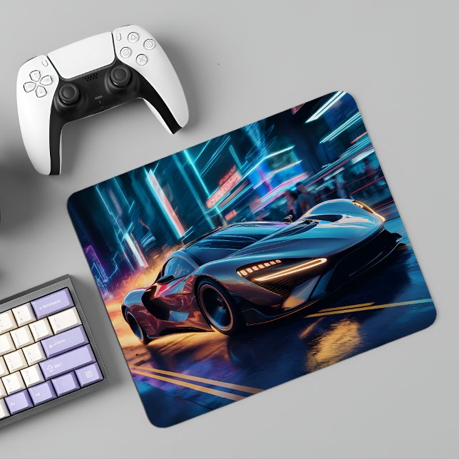 Tapis De Souris Cyberpunk Speedster : Supercar futuriste en ville (Créateur téléchargé)