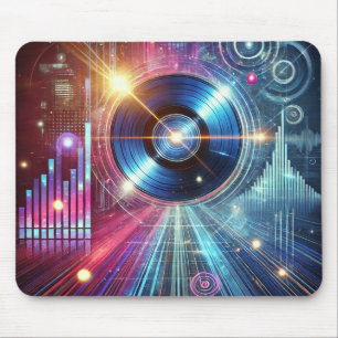 Tapis De Souris Cyberpunk Vinyl Beats - Souris de jeu néon Synthwa