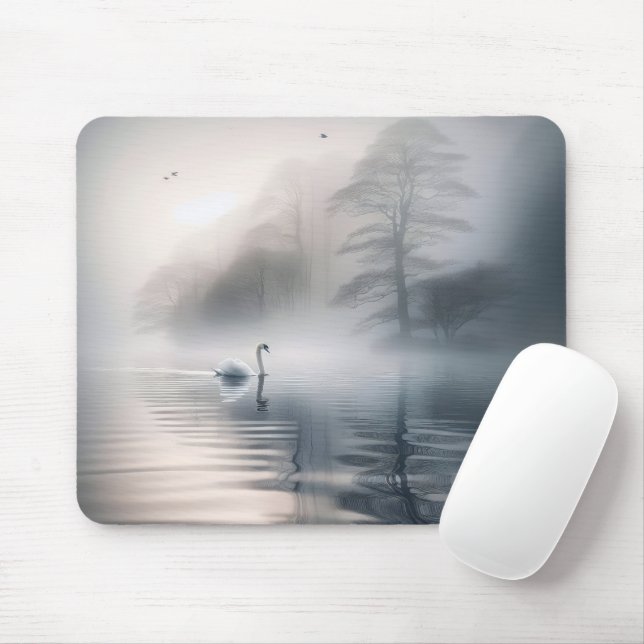 Tapis De Souris Cygne Solitaire Sur Le Lac Misty (Avec souris)