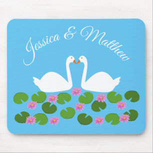 Tapis De Souris Cygnes blancs et nénuphars Mariage Personnalisé