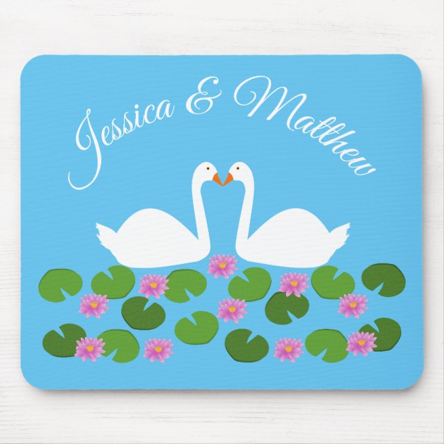 Tapis De Souris Cygnes blancs et nénuphars Mariage Personnalisé (Devant)