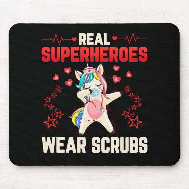 Tapis De Souris Dabbing Unicorn Nurse porter le facemask Réel (Devant)