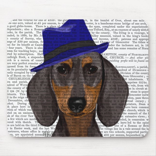 Tapis De Souris Dachshund Avec Trilby Bleu (Devant)