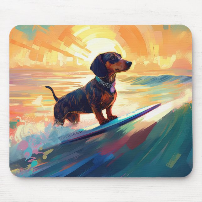 Tapis De Souris Dachshund Beach Surf Peinture (Devant)