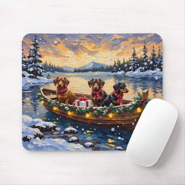 Tapis De Souris Dachshund Christmas Boat Holiday (Avec souris)