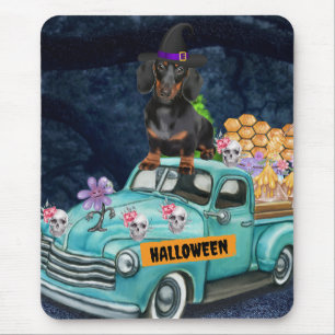 Tapis De Souris Dachshund Dog Halloween Truck Scary Night