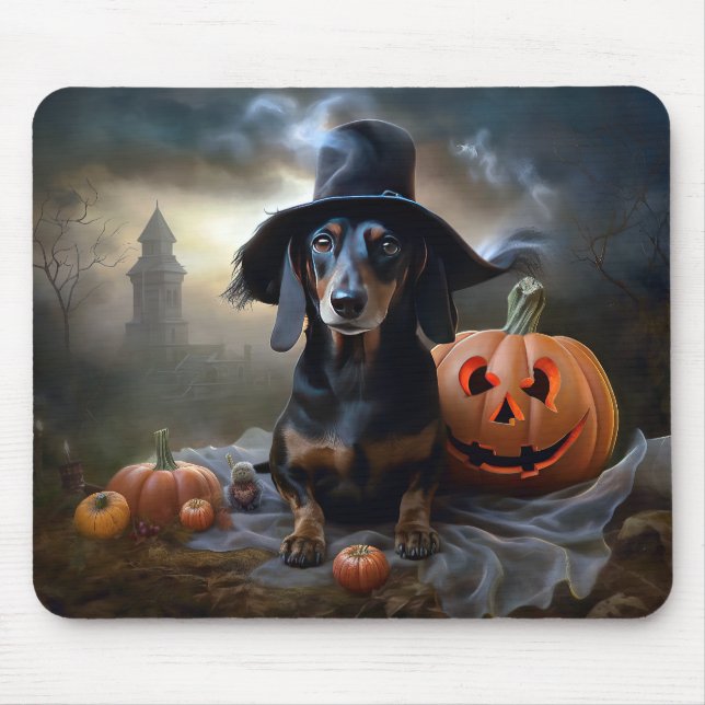 Tapis De Souris Dachshund Halloween effroi (Devant)