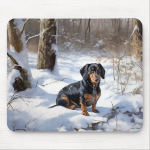 Tapis De Souris Dachshund Laissez tomber la neige Noël