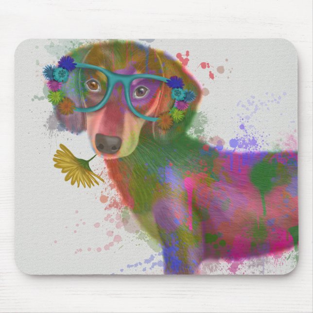 Tapis De Souris Dachshund & Lunettes Rainbow Splash (Devant)