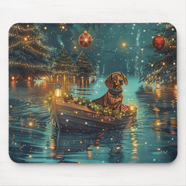 Tapis De Souris Dachshund Noël Festive Voyage (Devant)