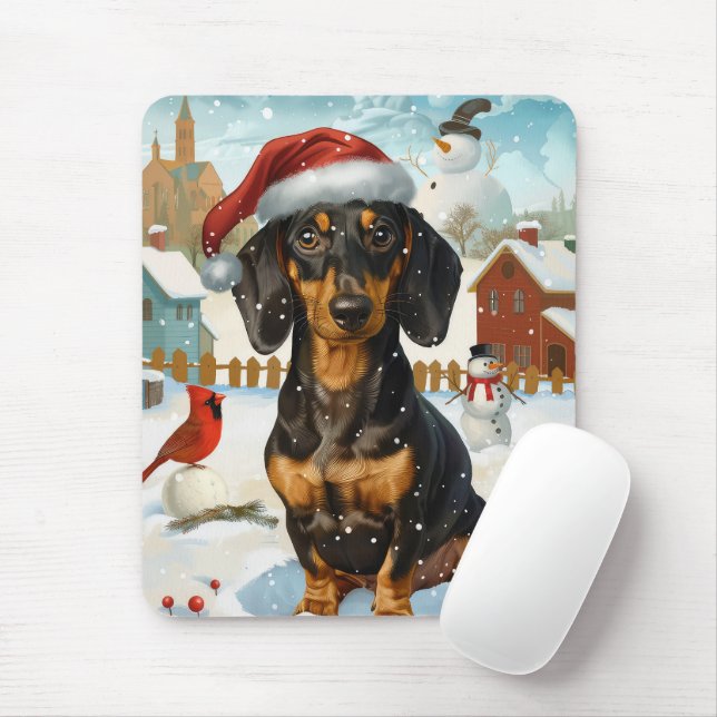 Tapis De Souris Dachshund Winter Wonderland Christmas Joy (Avec souris)