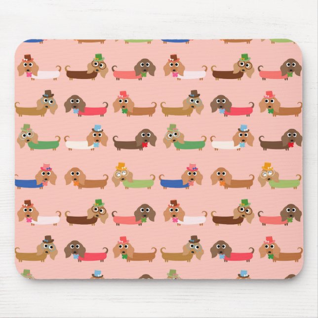 Tapis De Souris Dachshunds sur rose (Devant)
