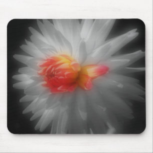 Tapis De Souris Dahlia Gros Fleur Noir Blanc Mousepad