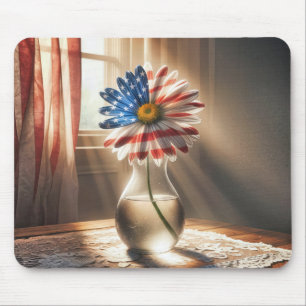 Tapis De Souris Daisée Drapeau Américain Dans Vase De Verre
