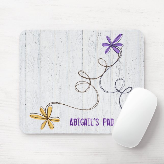Tapis De Souris Daisies Gribouillées Pailletées Bois (Avec souris)