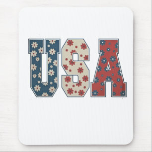 Tapis De Souris Daisy Flower USA Drapeau 4 juillet Patriotique