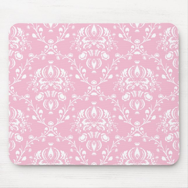 Tapis De Souris Damas rose et blanc (Devant)