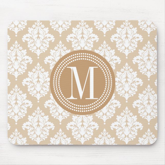 Tapis De Souris Damassé beige de toile élégante personnalisée (Devant)