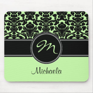 Tapis De Souris Damassé blanche noire verte Mousepad de monogramme