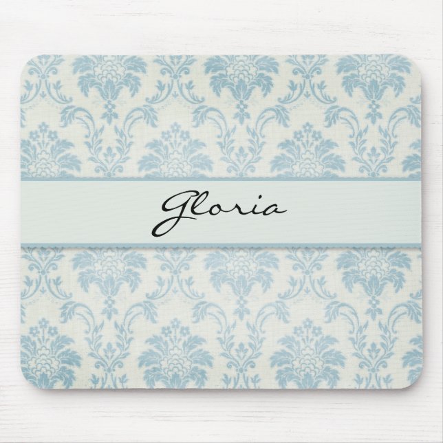 Tapis De Souris Damassé bleue molle avec l'étiquette blanc (Devant)